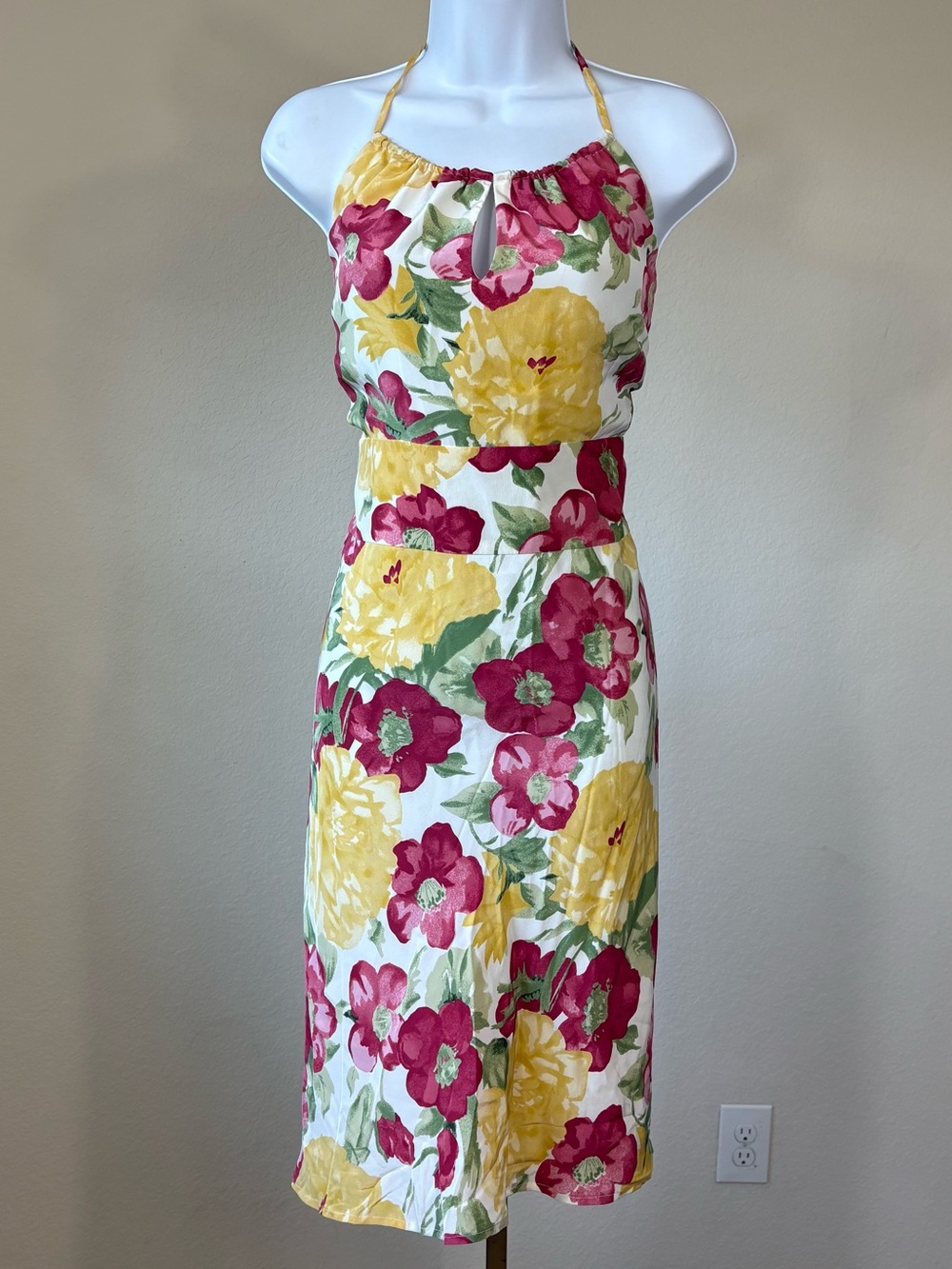 Ann Taylor LOFT Petites 12P 100% Silk Floral Halter Dress NWOT Keyhole Summer